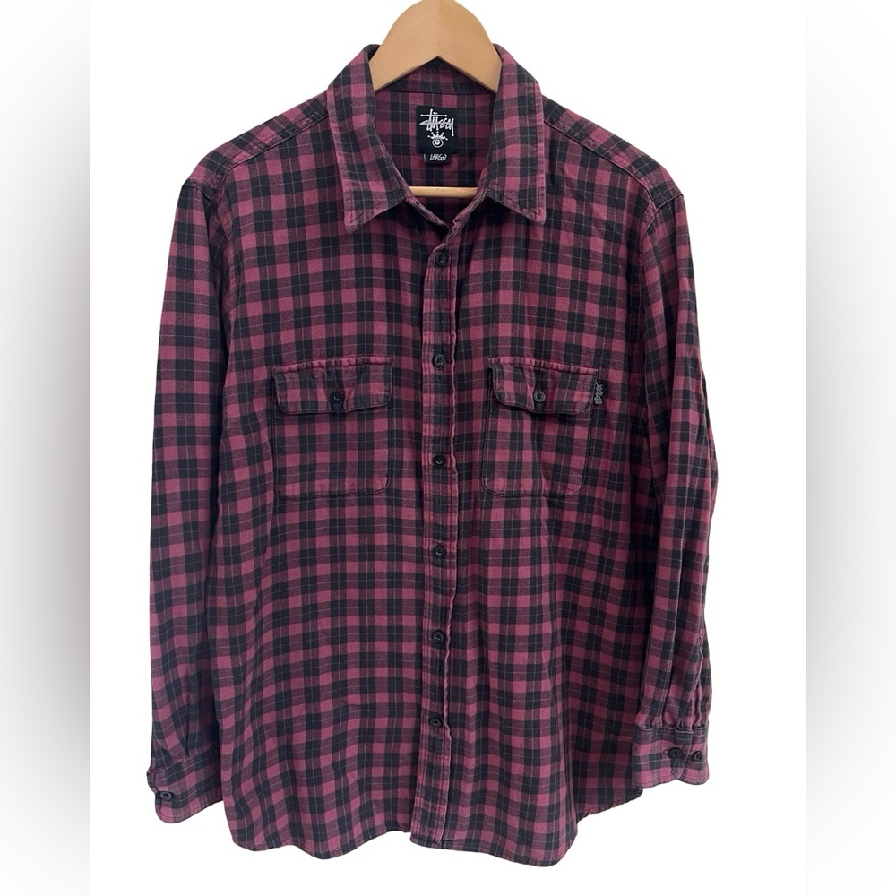 VTG 90s STUSSY Plaid Check Flannel Skate Shirt Men’s L Vintage Grunge Y2K Street